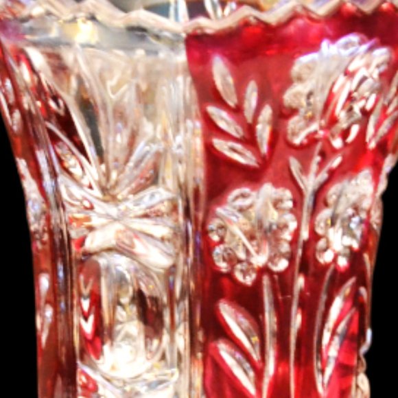 Glass Vase With Cut In Designs Ruby Flash Grandma Core Home Decor Flowers - Picture 5 of 5